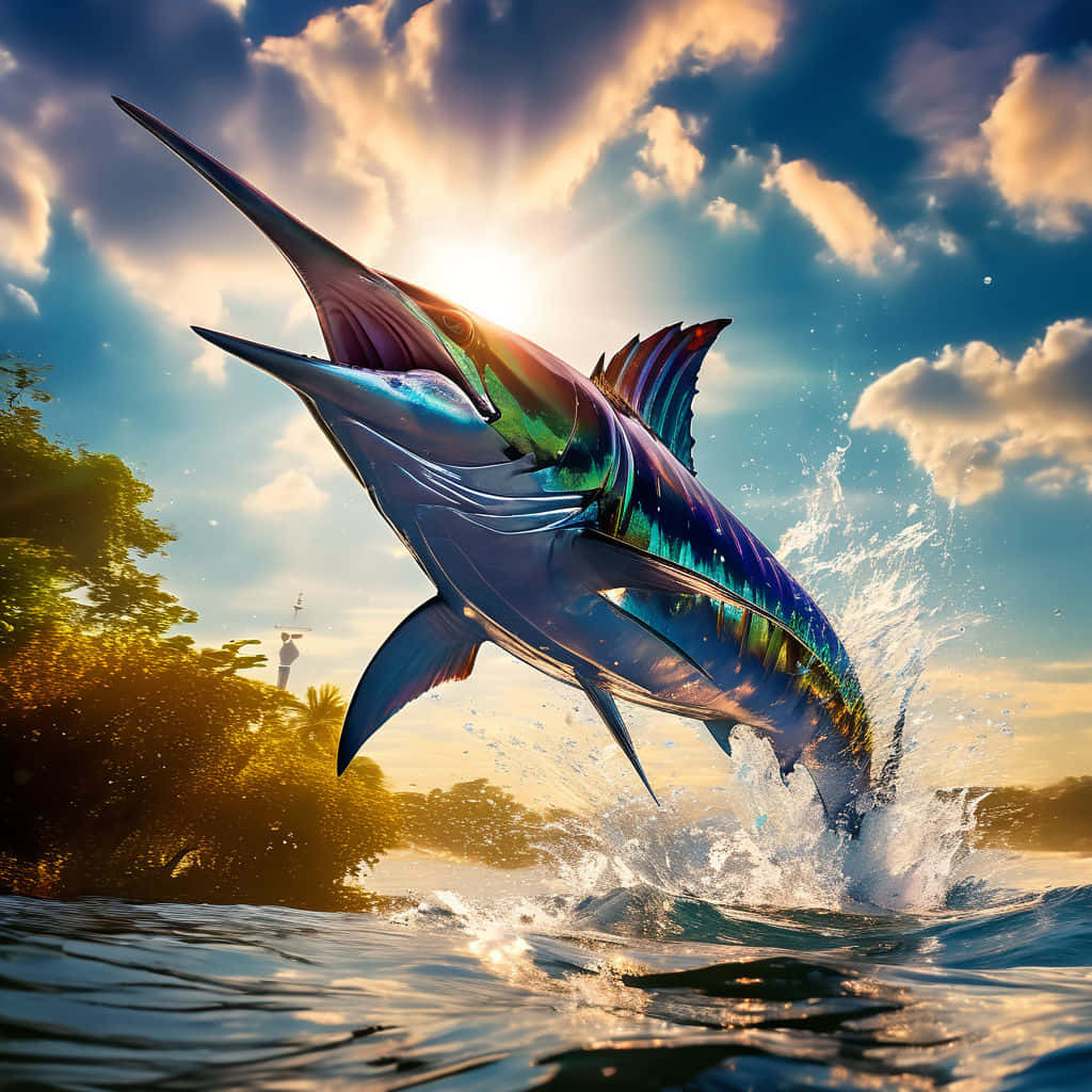 Majestic Blue Marlin Leaping Wallpaper