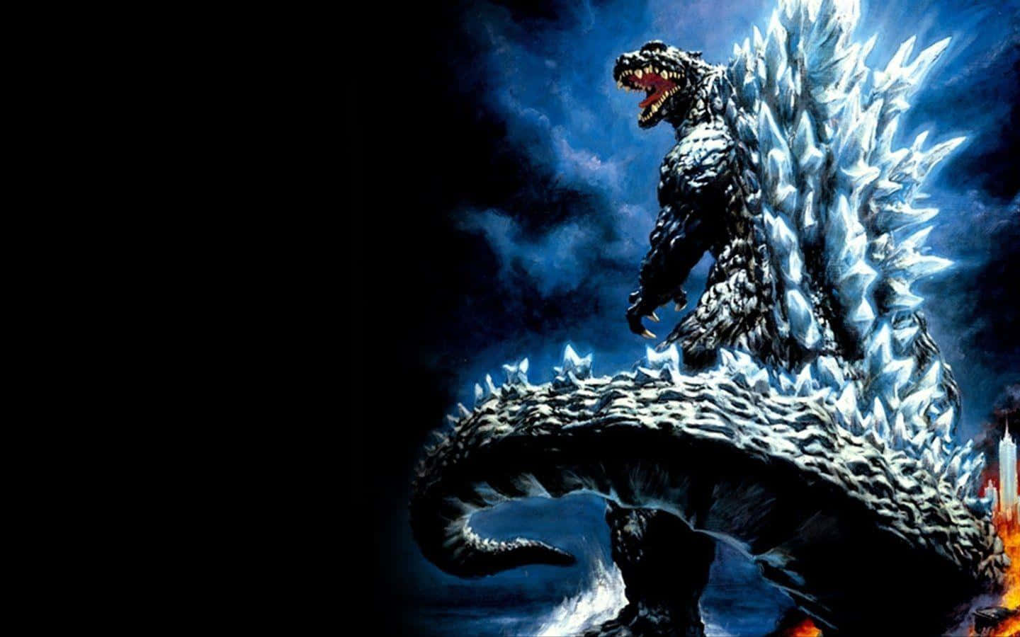 Majestic Burning Godzilla Unleashing Destruction Wallpaper