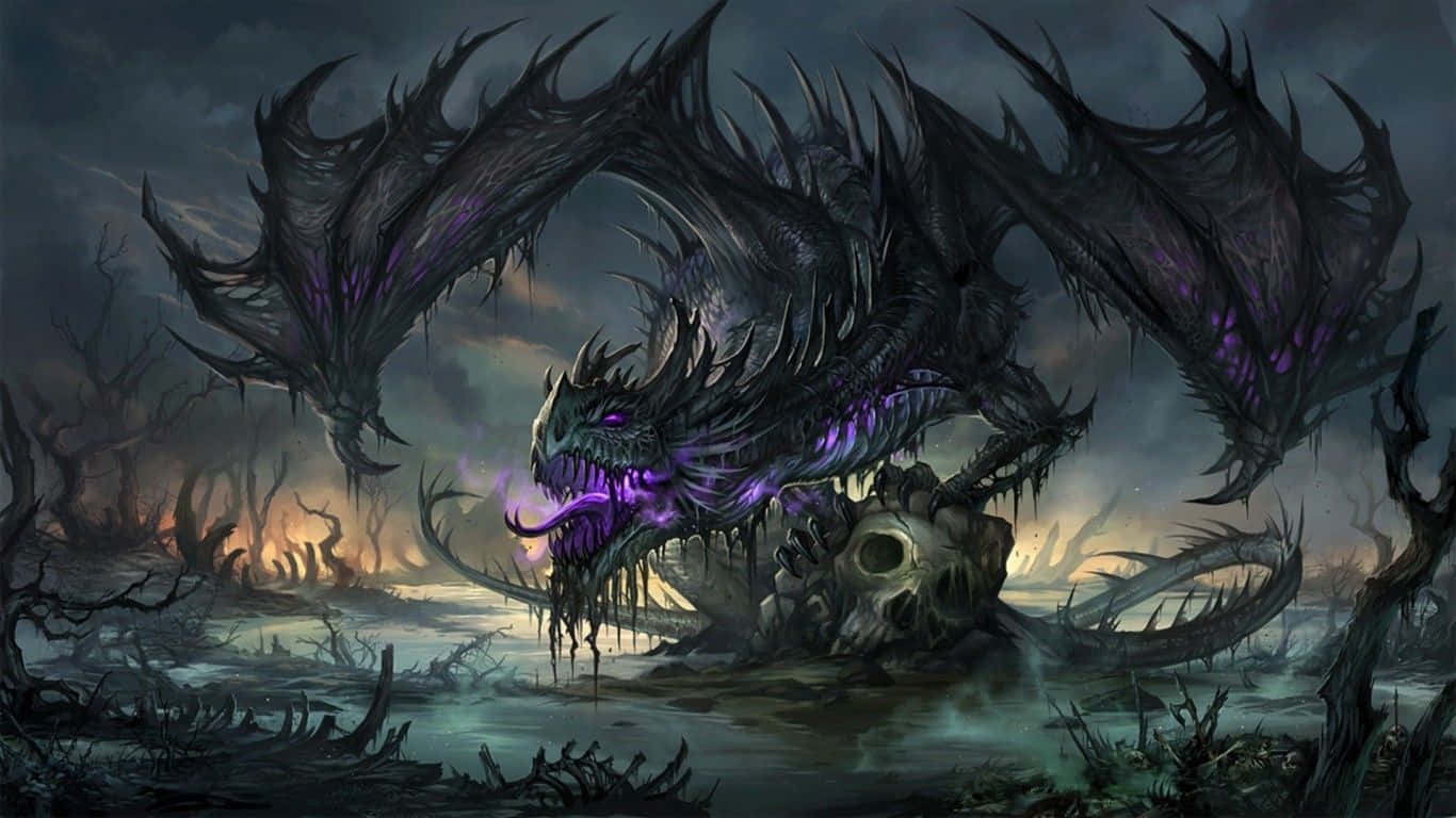 Majestic_ Dragon_in_ Twilight_ Swamp Wallpaper