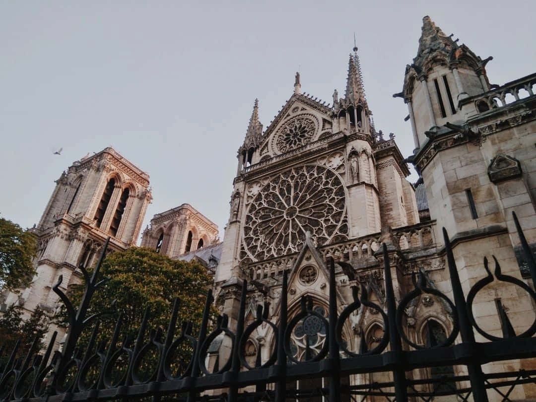 Majestic Gothic Cathedral Illuminated Against Sky Wallpaper