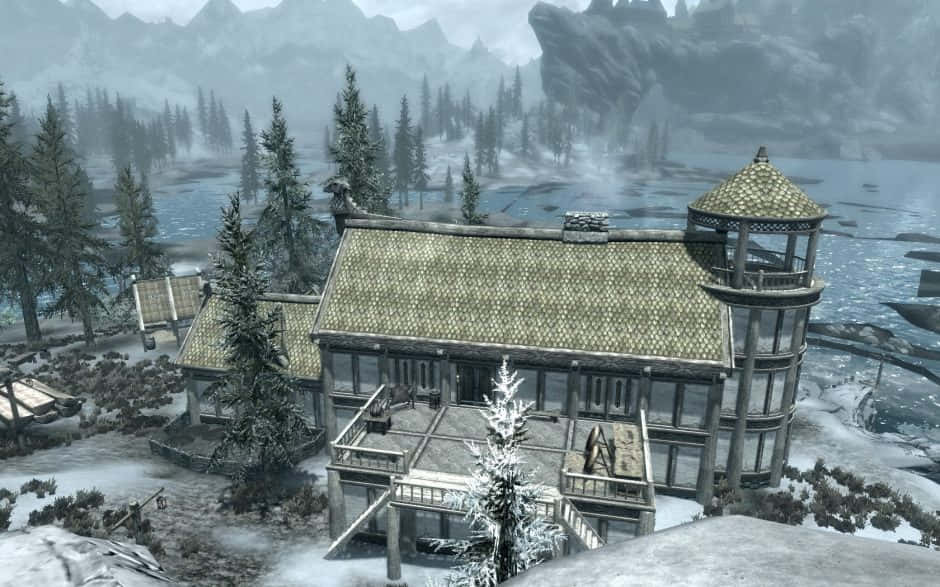 Majestic Heljarchen Hall, A Homestead In Skyrim Wallpaper