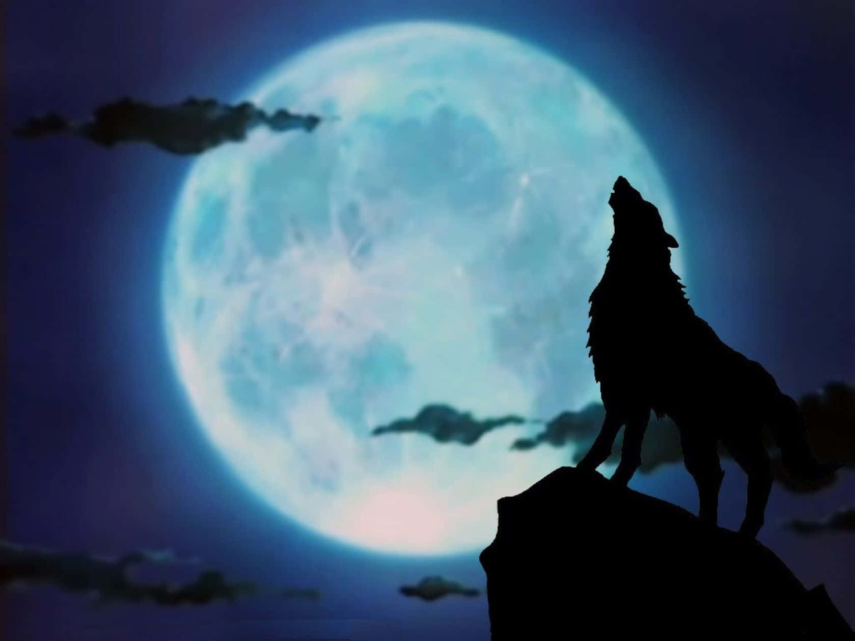 Majestic Howling Wolf In Moonlit Night Wallpaper