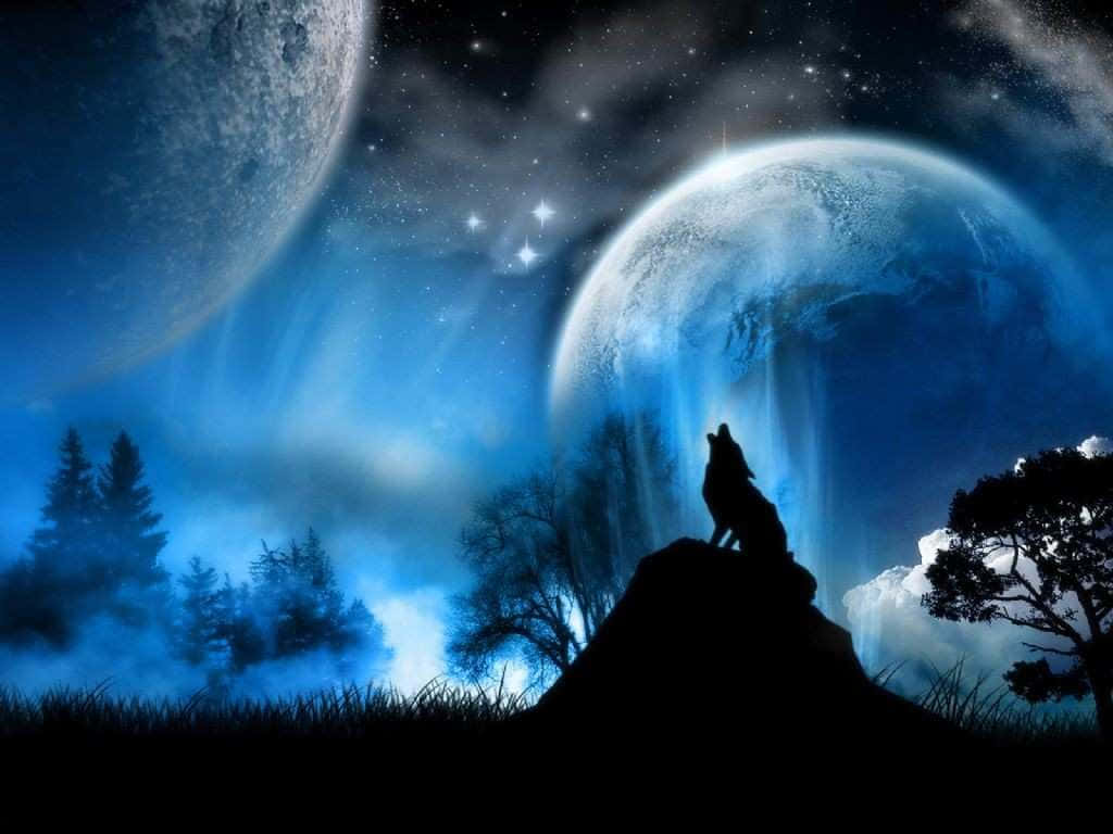 Majestic Howling Wolf Under The Moonlight Wallpaper