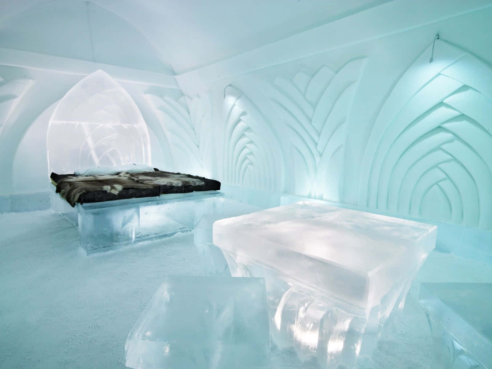 Majestic Ice Hotel At Twilight Wallpaper