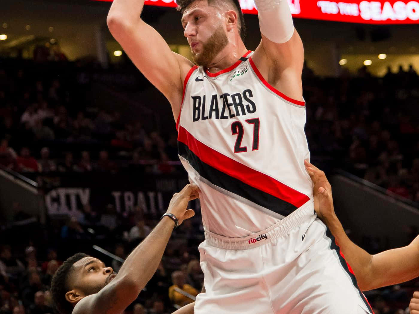 Majestic Jusuf Nurkic In Action During A Basketball Game Wallpaper