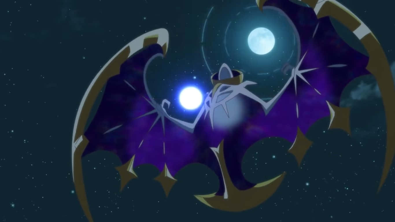 Majestic Lunala Poised For Battle In A Night Skies Wallpaper