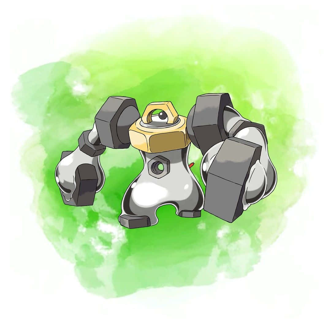 Majestic Melmetal Displaying Power Against A Green Background Wallpaper