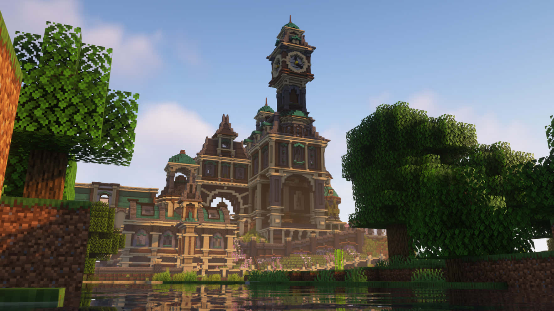 Majestic Minecraft Castle Overlooking A Serene Landscape Wallpaper