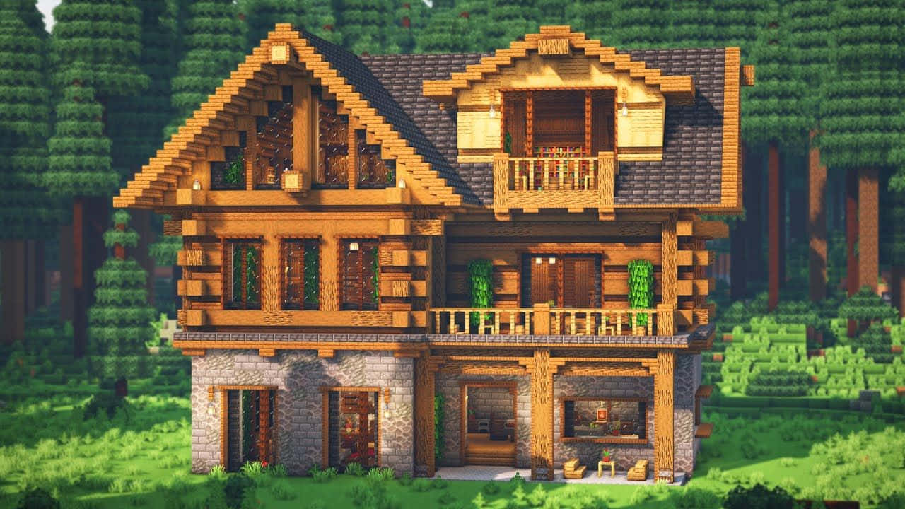 Majestic Minecraft Castle Overlooking The Village Wallpaper