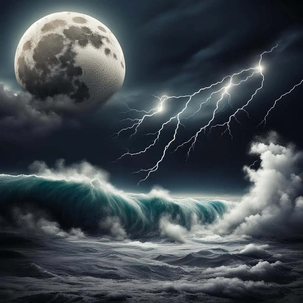 Majestic Moonlight Stormat Sea Wallpaper