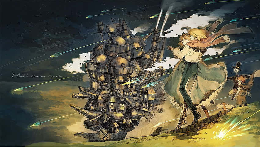 Majestic Moving Castle Over A Scenic Landscape Wallpaper