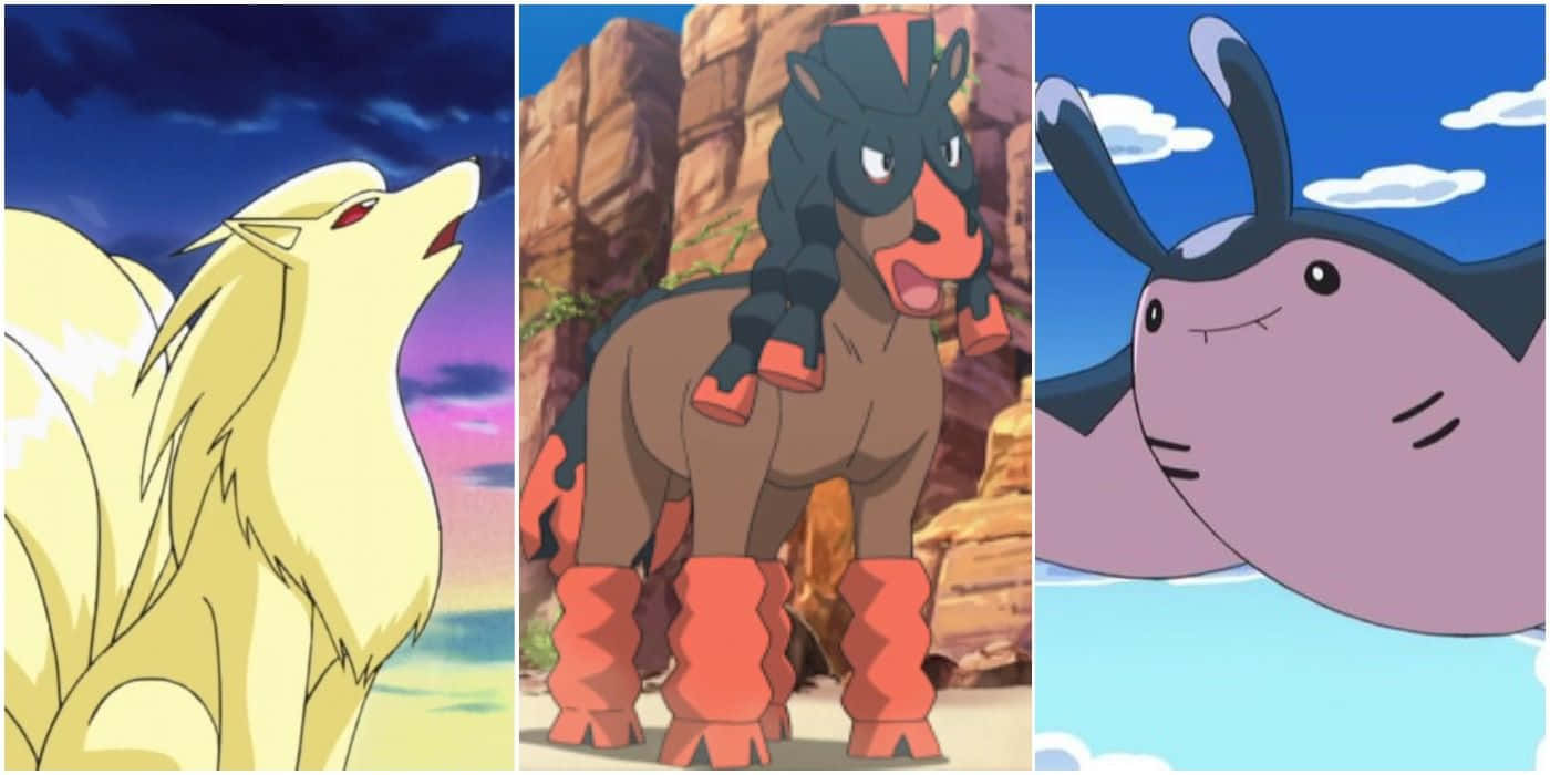 Majestic Mudsdale, Graceful Ninetales, And Mantine In A Beautiful Pokemon Landscape Wallpaper