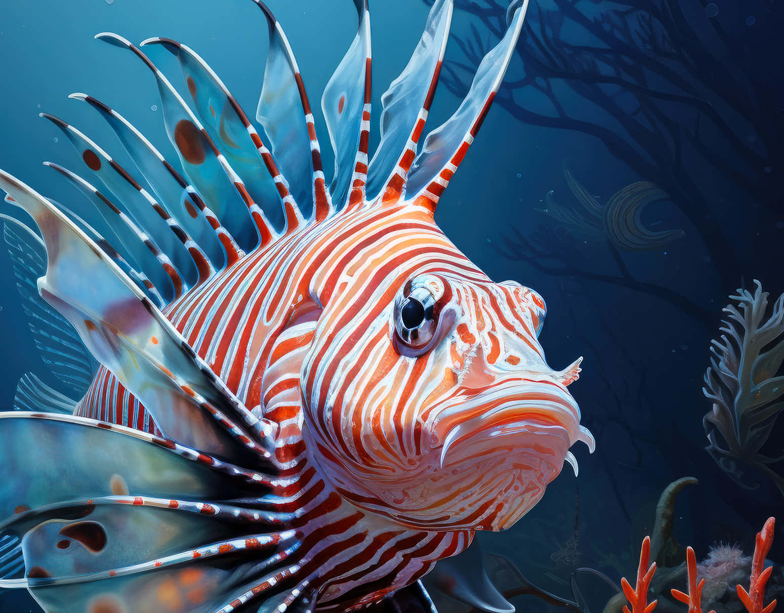 Majestic Red Lionfish Underwater Wallpaper