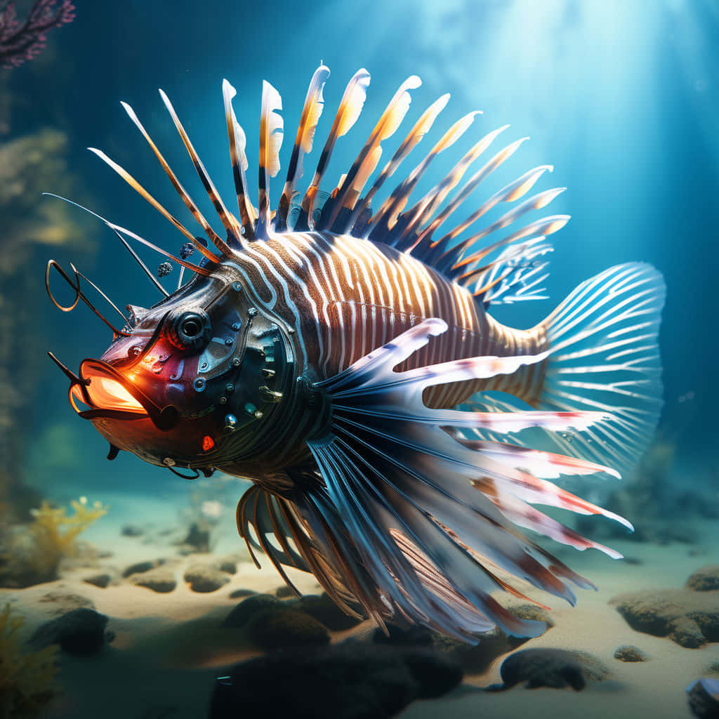 Majestic Red Lionfish Underwater Wallpaper