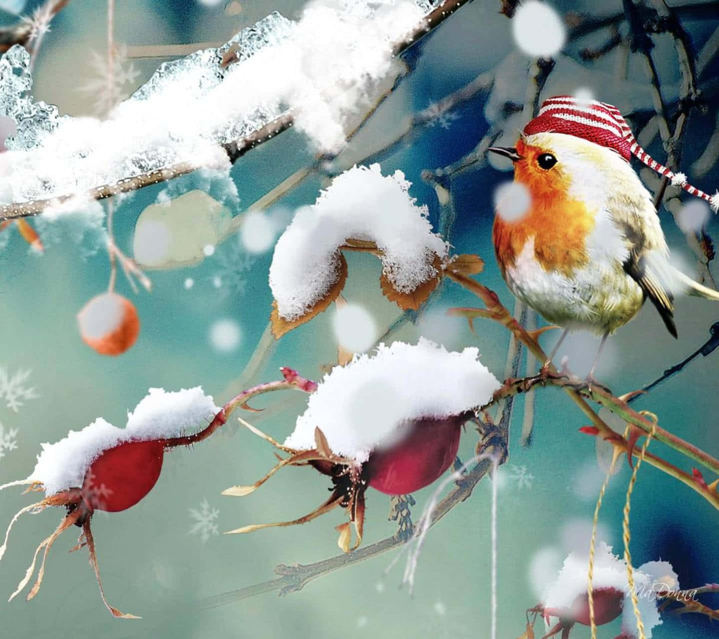 Majestic Snow Bird Perched In Winter Wonderland Wallpaper