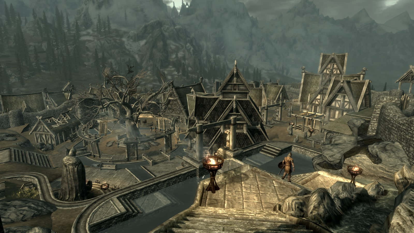 Majestic Whiterun Cityscape In Skyrim Wallpaper