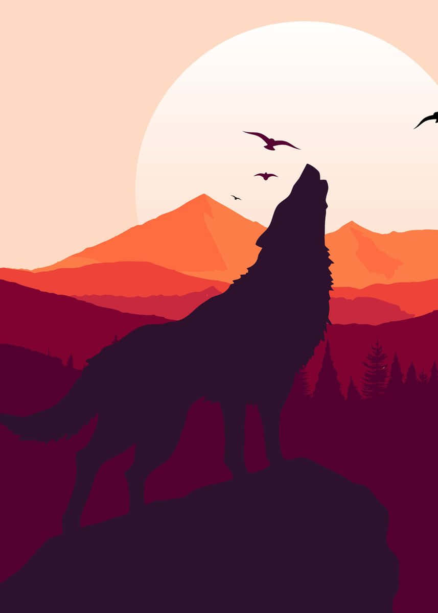 Majestic Wolf In A Breathtaking Sunset Wallpaper