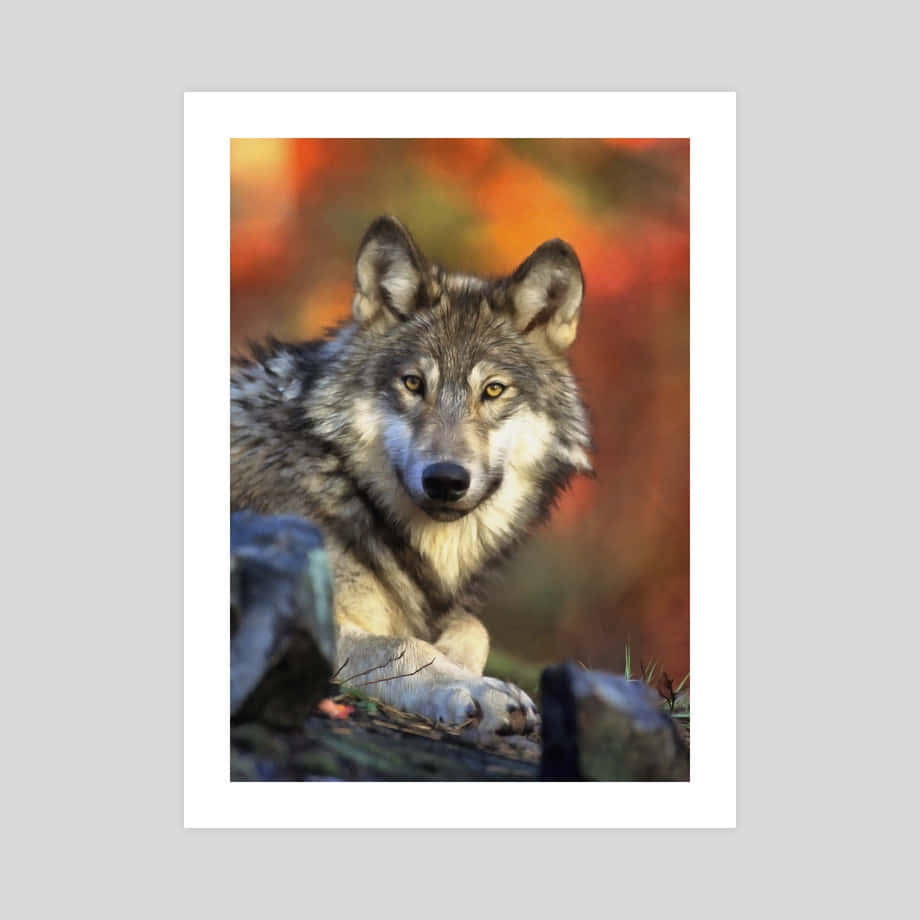 Majestic Wolf Prowling In Autumn Forest Wallpaper