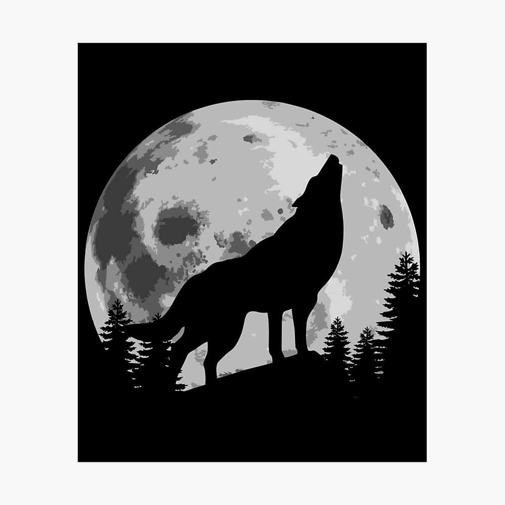 Majestic Wolf Silhouette Against A Vibrant Night Sky Wallpaper