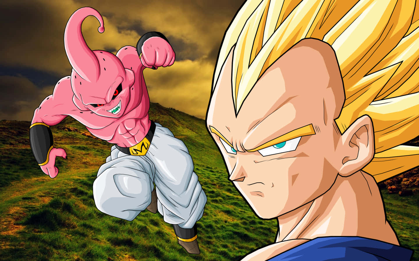 Majin Vegeta Sporting A Happy Smile Wallpaper