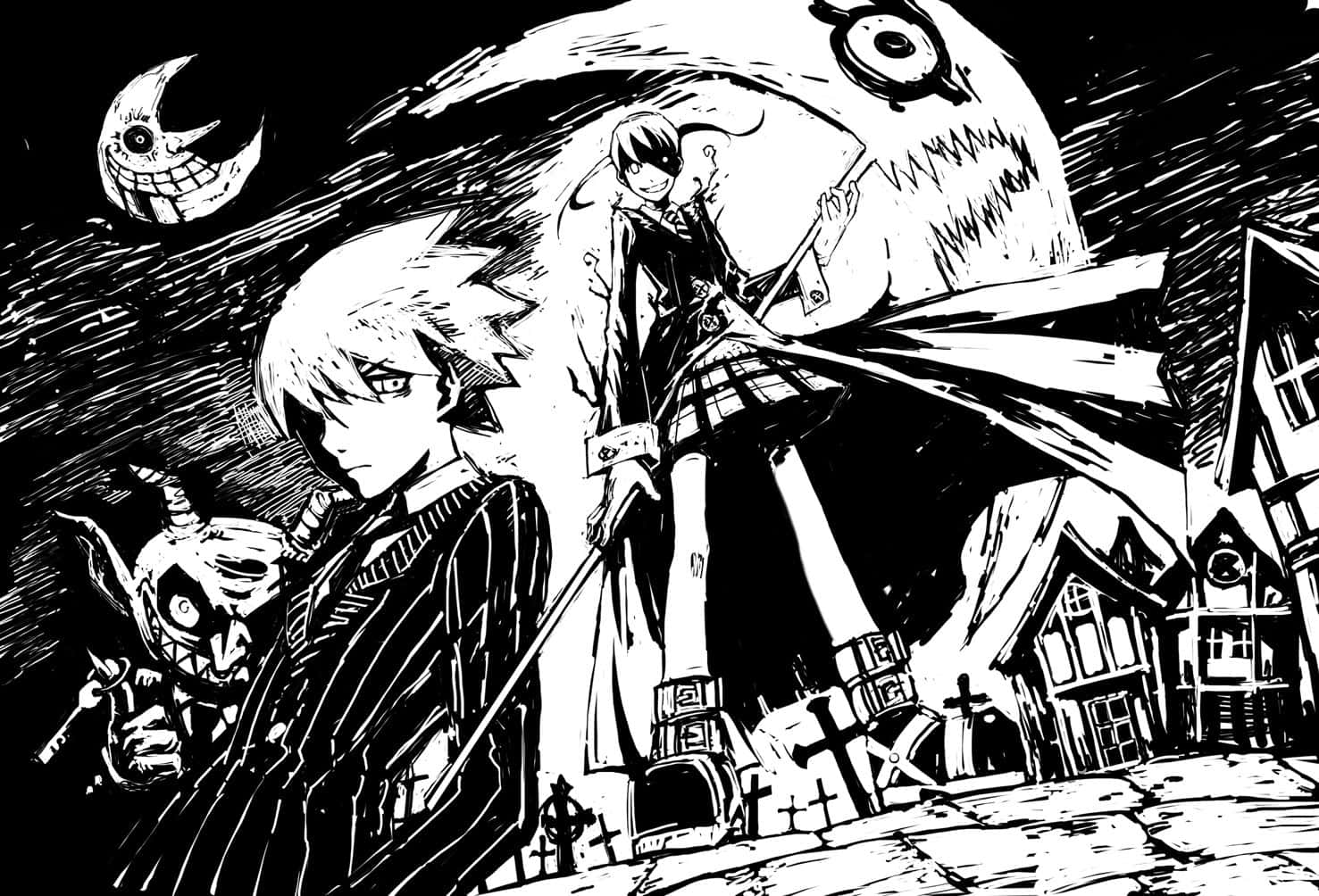 Maka, Soul And Franken Stein From The Soul Eater Manga Wallpaper