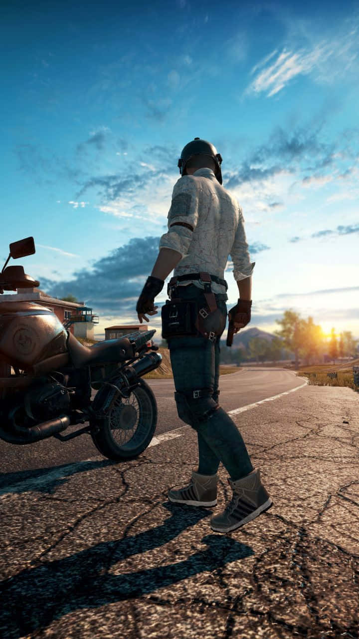 Male Player Beside Motorbike Pubg Iphone Wallpaper