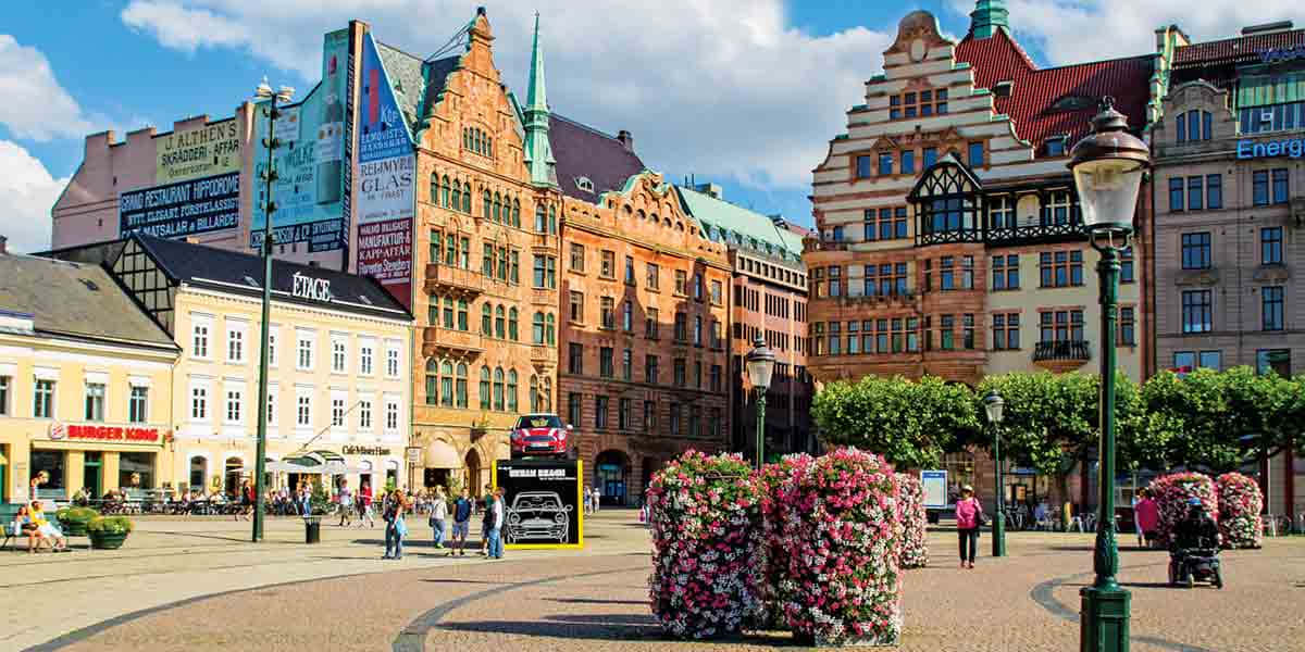 Malmo Sweden Stortorget Square Bustling Daytime Scene Wallpaper