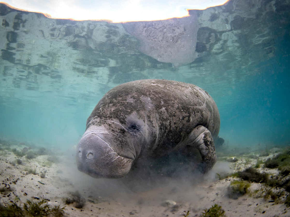 Manatee Underwater Graceful Swim Wallpaper