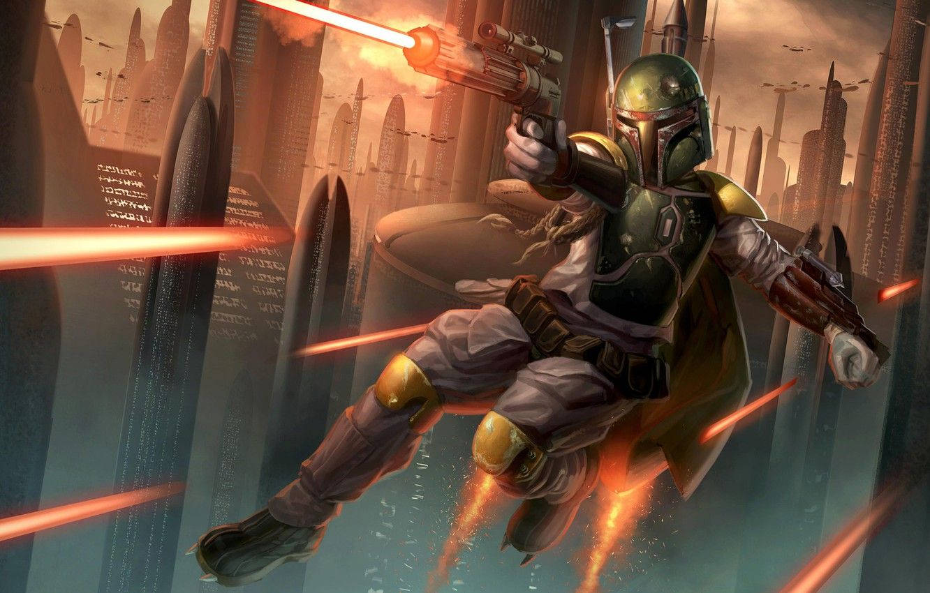 Mandalorian Fight Digital Painting Wallpaper