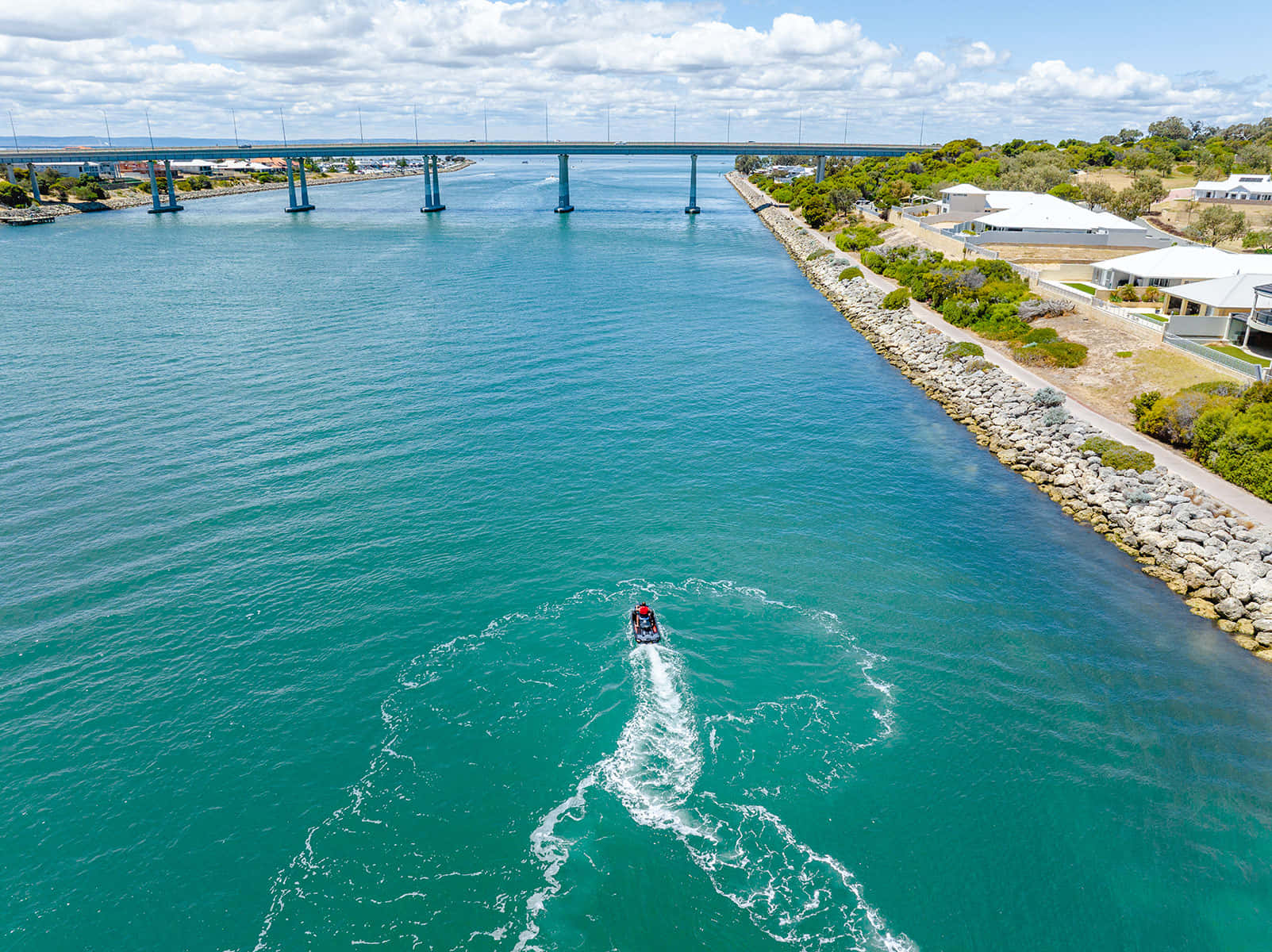 Mandurah Bridge Aerial View With Boat Wallpaper