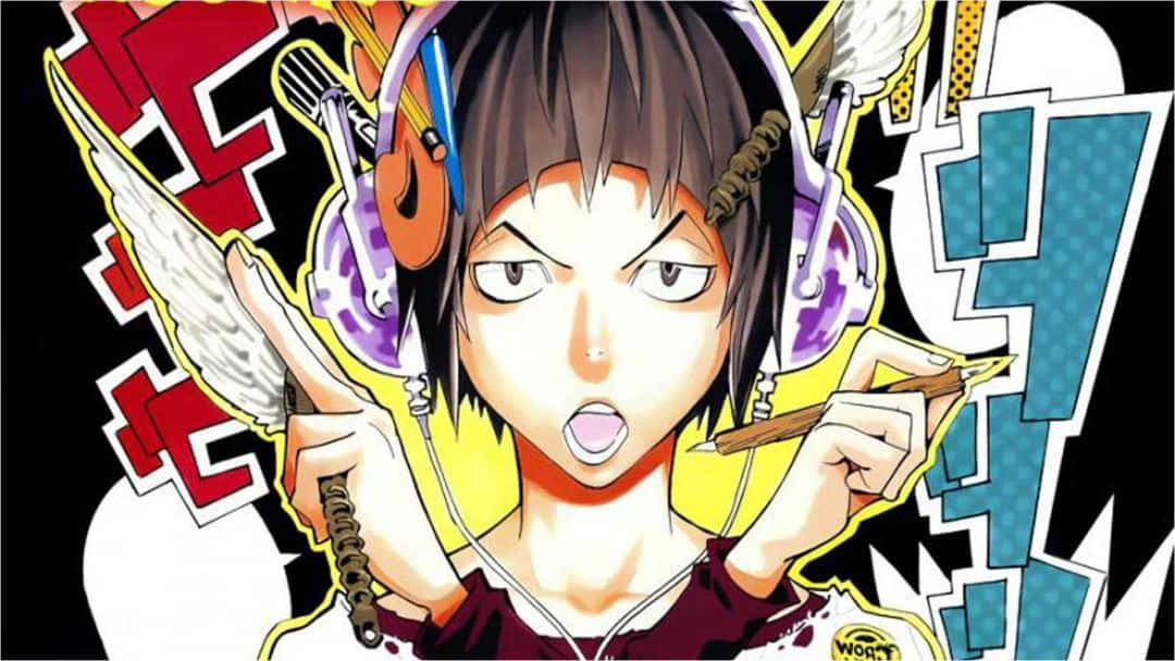 Manga Artist Kazuya Hiramaru From Bakuman Illustrated In His Signature Style Against A Vivid Background. Wallpaper