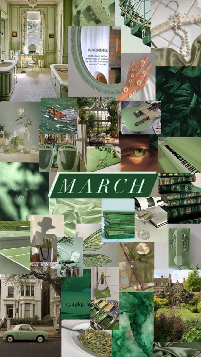 March Green Aesthetic Collage Wallpaper