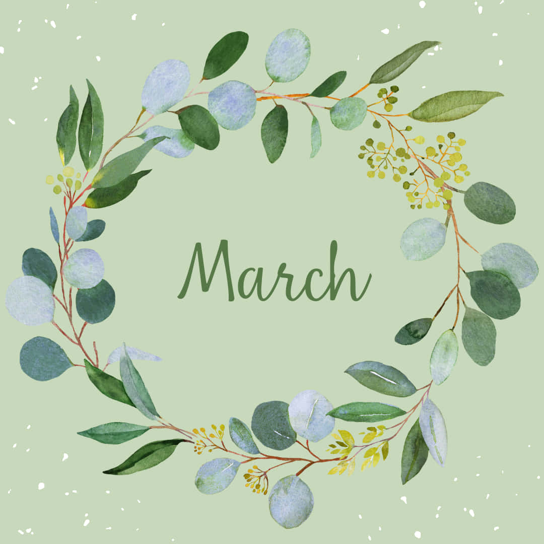 March Springtime Eucalyptus Wreath Wallpaper