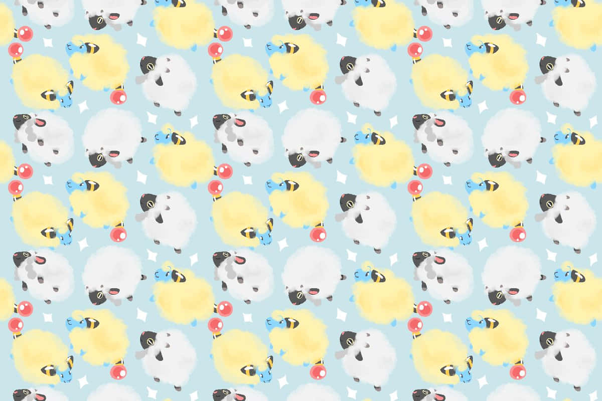 Mareep And Wooloo Desktop Pattern Wallpaper