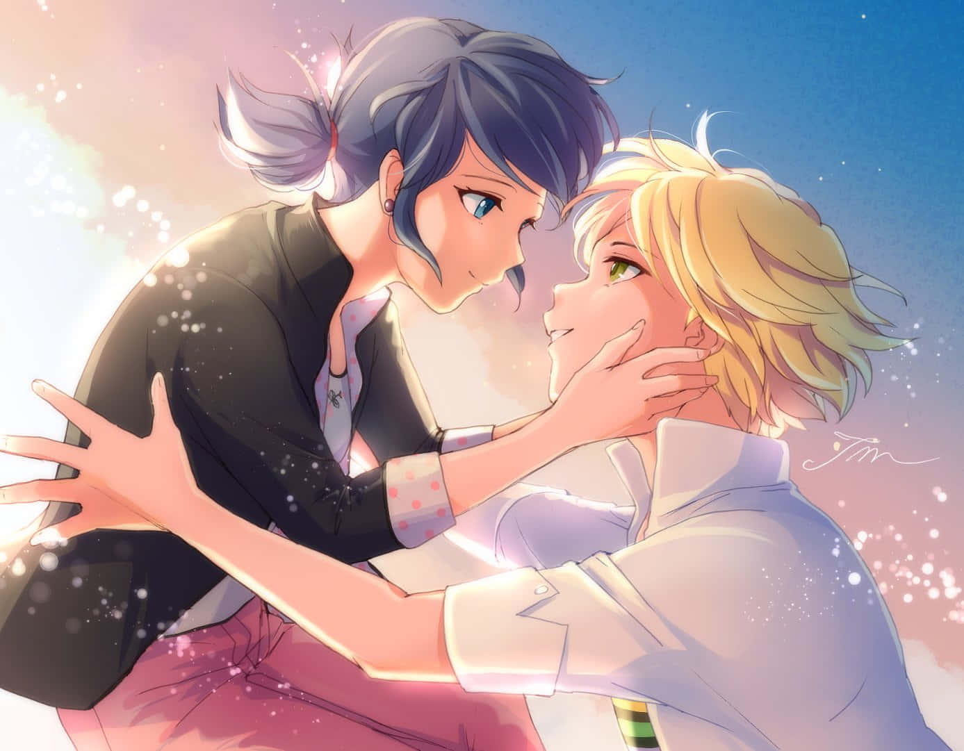 Marinetteand Adrien Romantic Moment Wallpaper