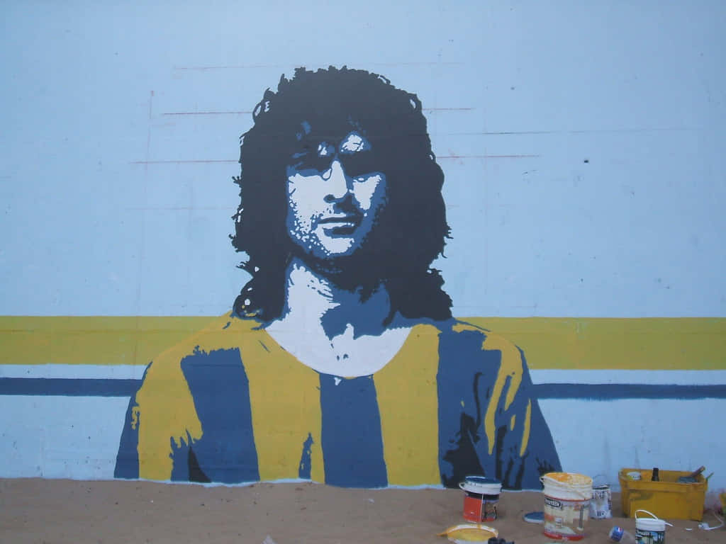 Mario Kempes Painted Wall Wallpaper