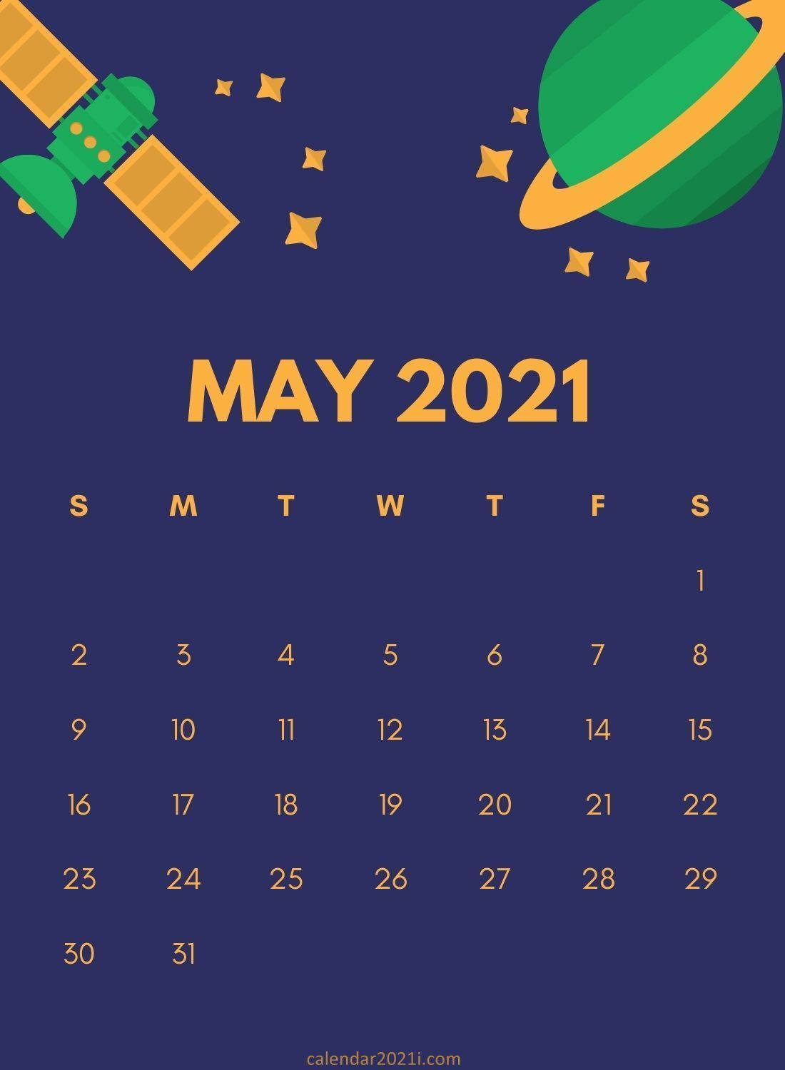 Mark Your Important Dates In Style With This Cute Space Art May 2021 Calendar Wallpaper