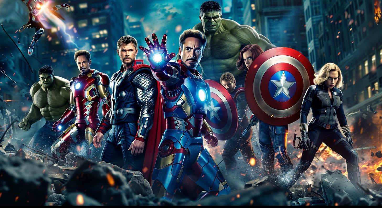 Marvel Avengers Team Battle Scene Wallpaper