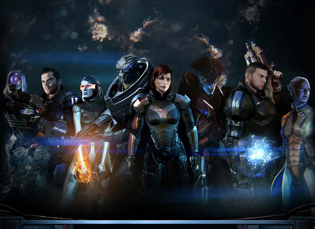 Mass Effect Characters Assembled In Action Wallpaper