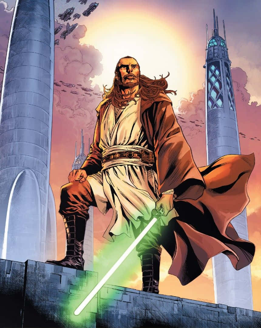 Master Qui-gon Jinn In Powerful Stance Wallpaper