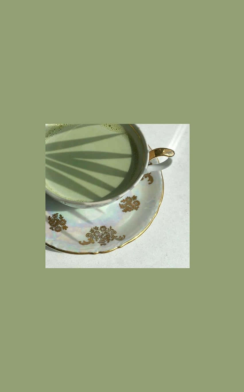 Matcha Tea Cup Aesthetic Shadow Play Wallpaper