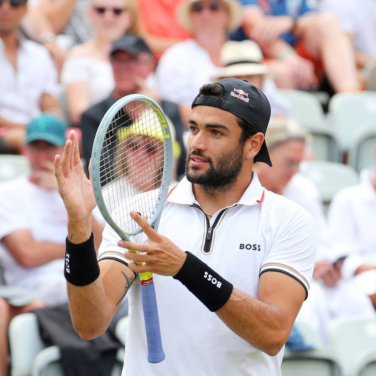 Matteo Berrettini In Action During A Professional Tennis Match Wallpaper