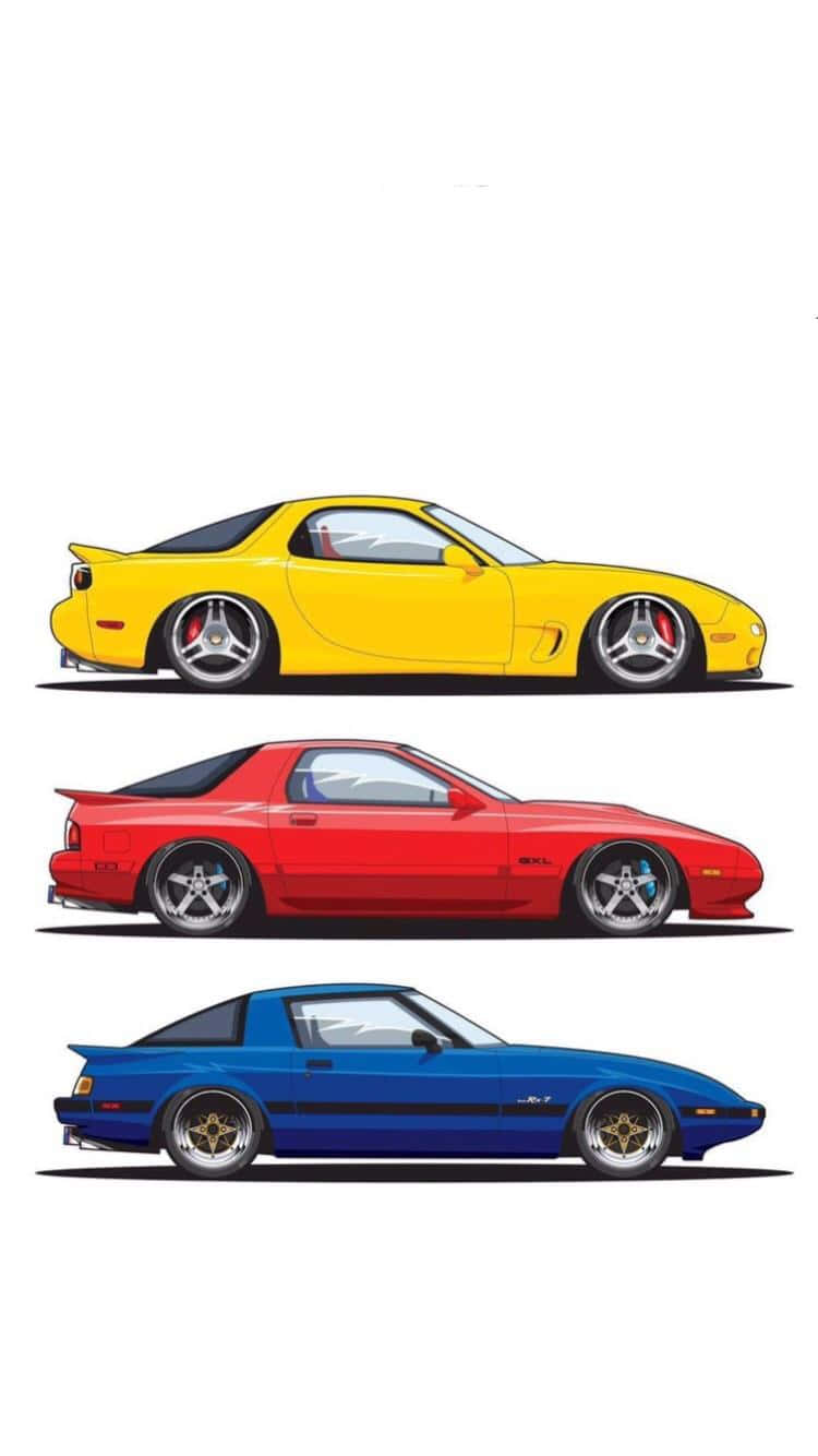 Mazda Rx7 Fc Classic Code Three Colored Artwork Wallpaper