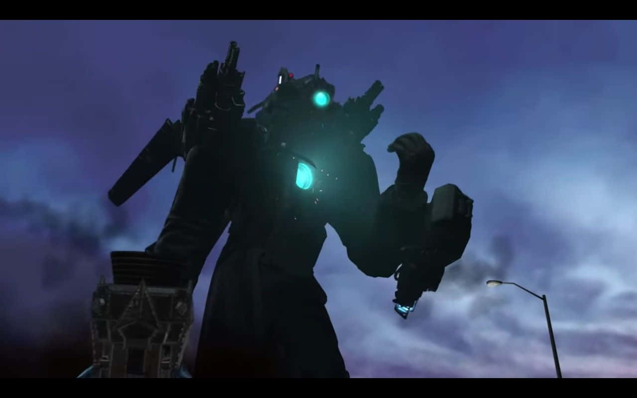 Mecha_ Silhouette_ Against_ Twilight_ Sky Wallpaper