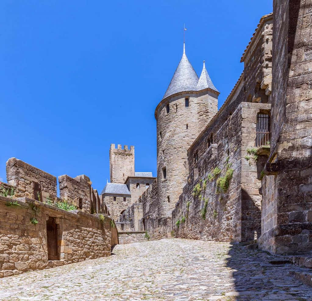 Medieval Citadel Street In Carcassonne Wallpaper