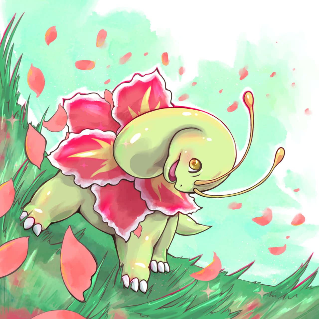 Meganium Pokemon Windy Day Illustration Wallpaper