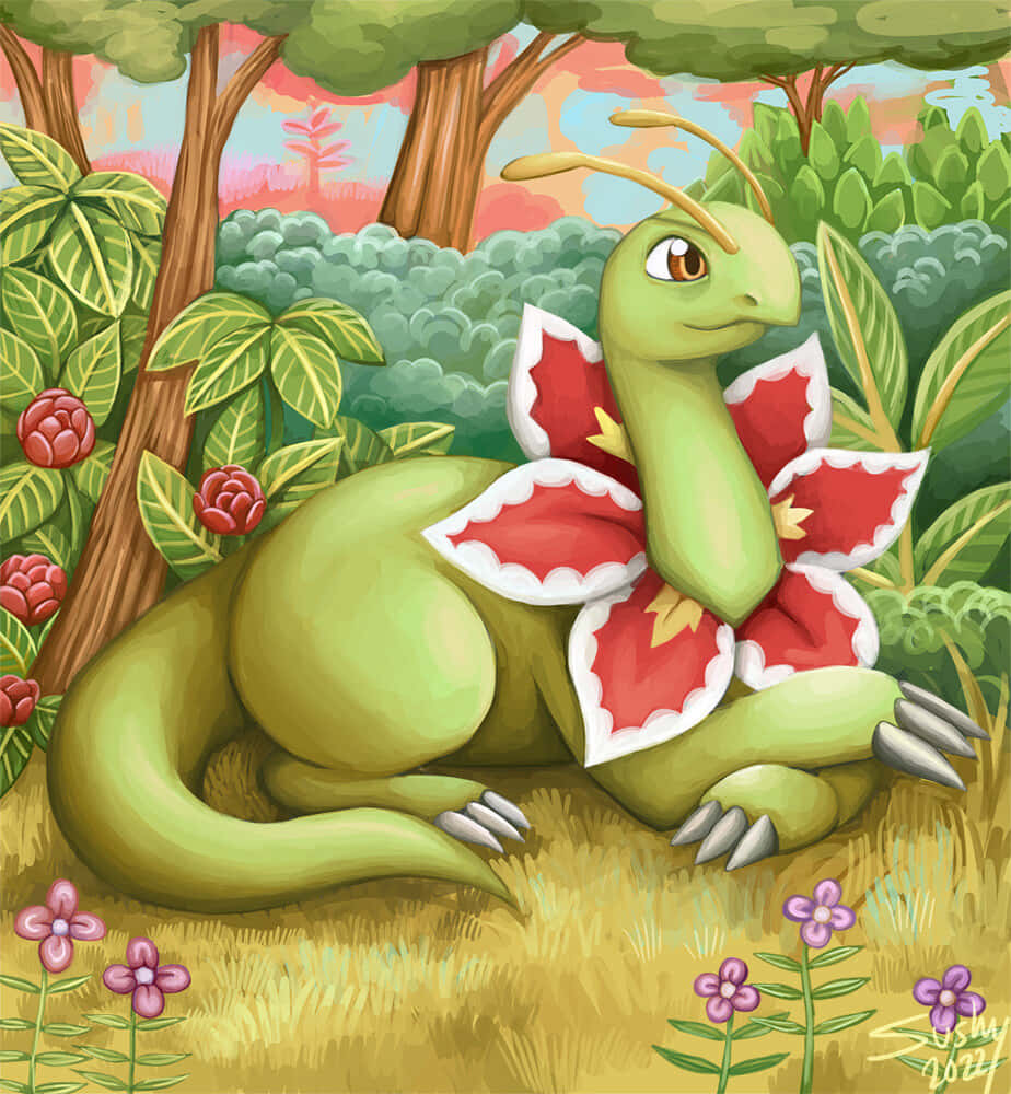 Meganium Relaxing On The Floor Wallpaper