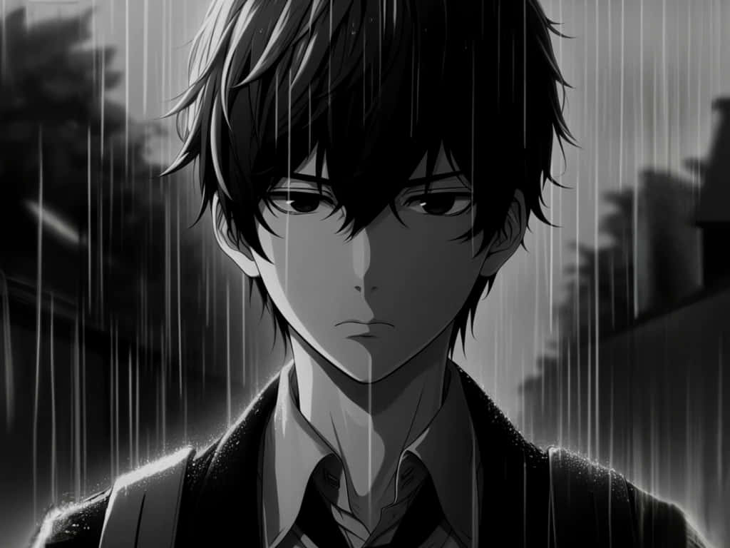 Melancholic Anime Boyin Rain Wallpaper