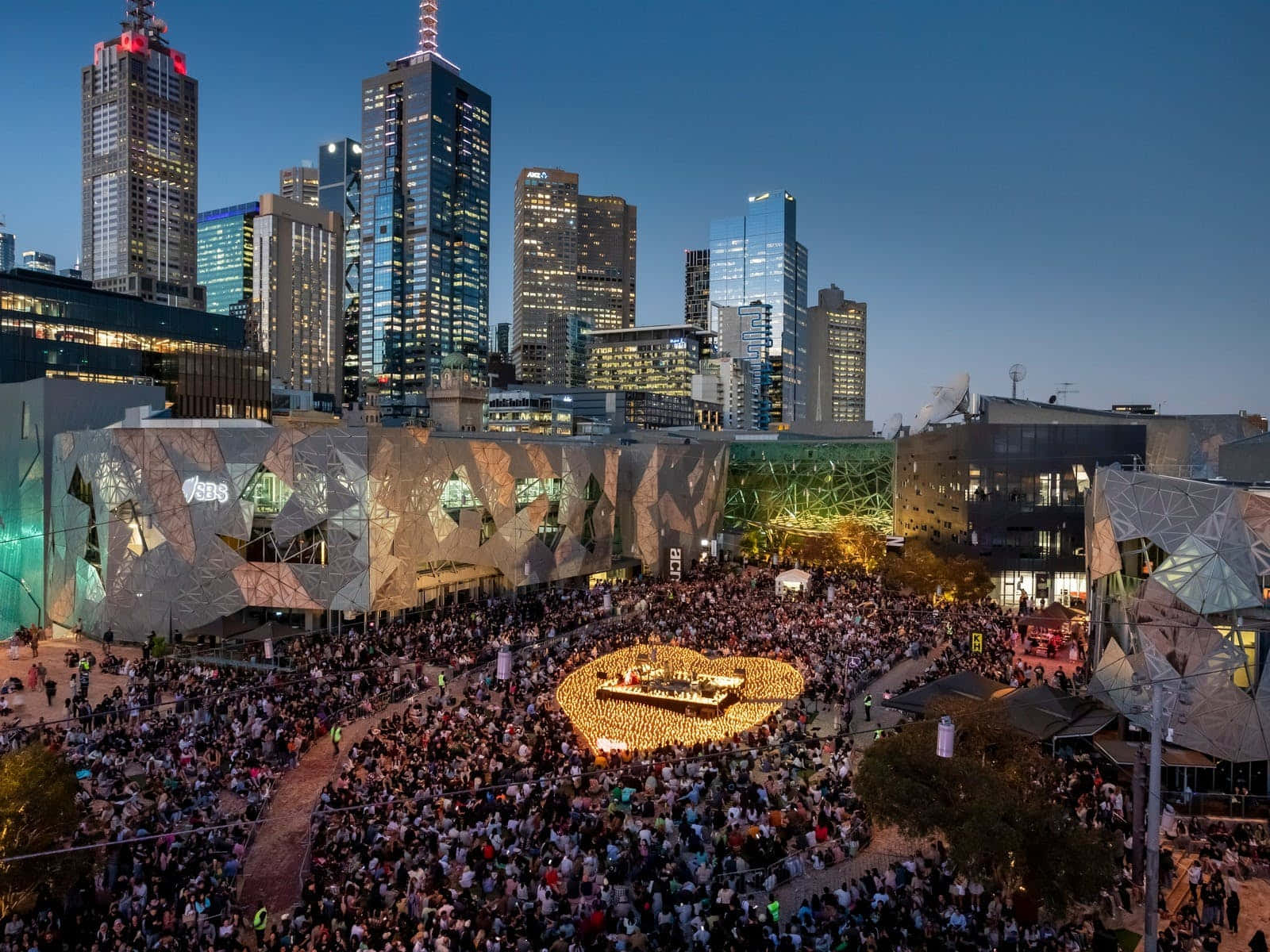 Melbourne Federation Square Event Dusk Wallpaper