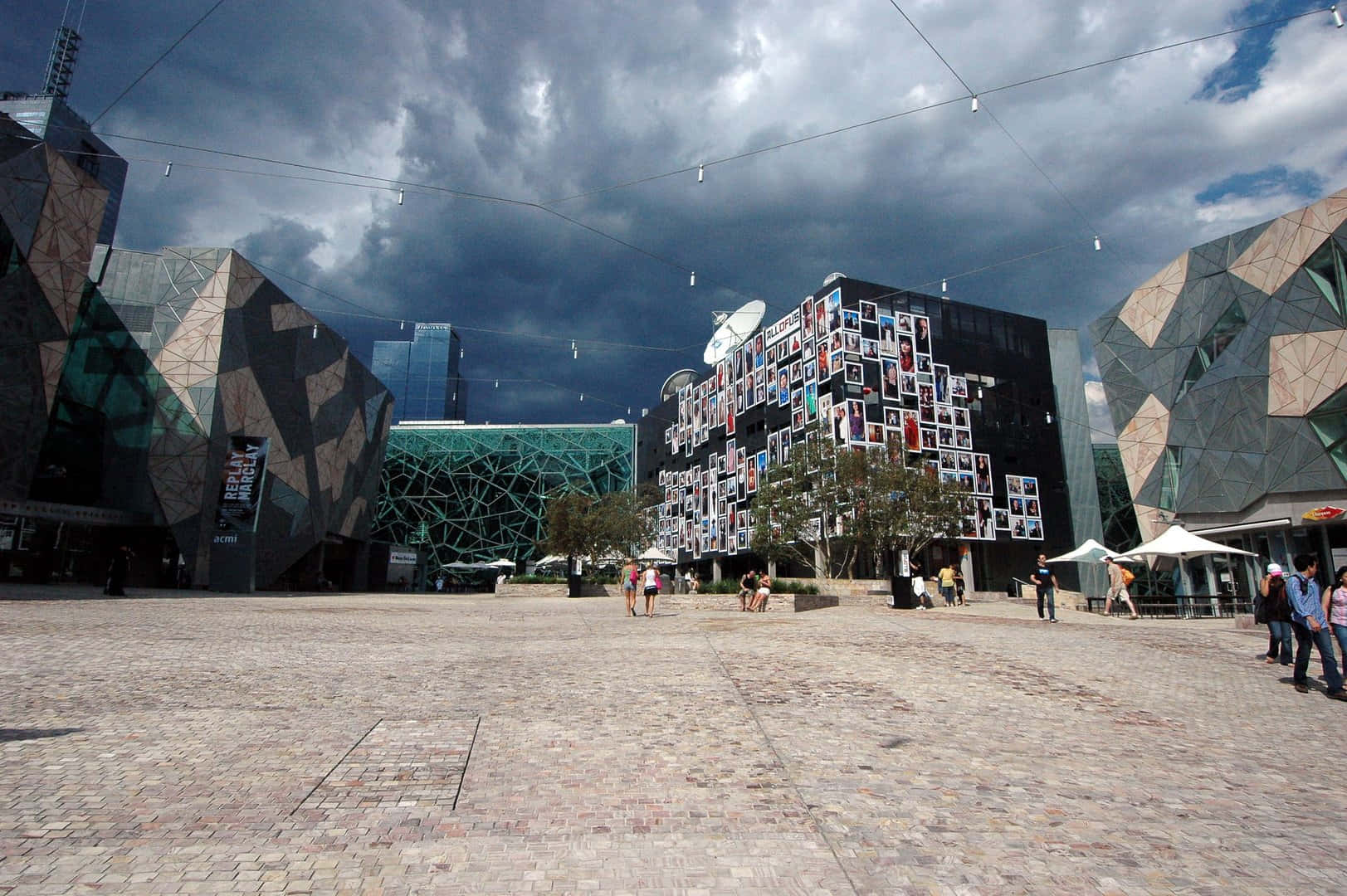 Melbourne Federation Square Under Stormy Skies Wallpaper